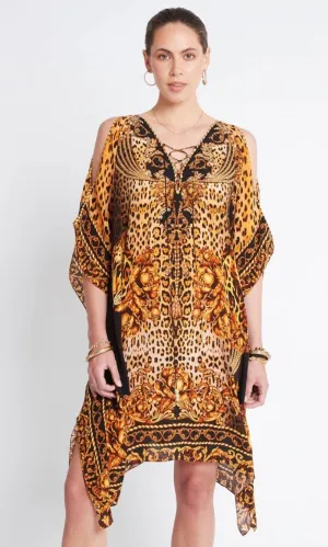 Silk Short Kaftan with Slit Golden Lady