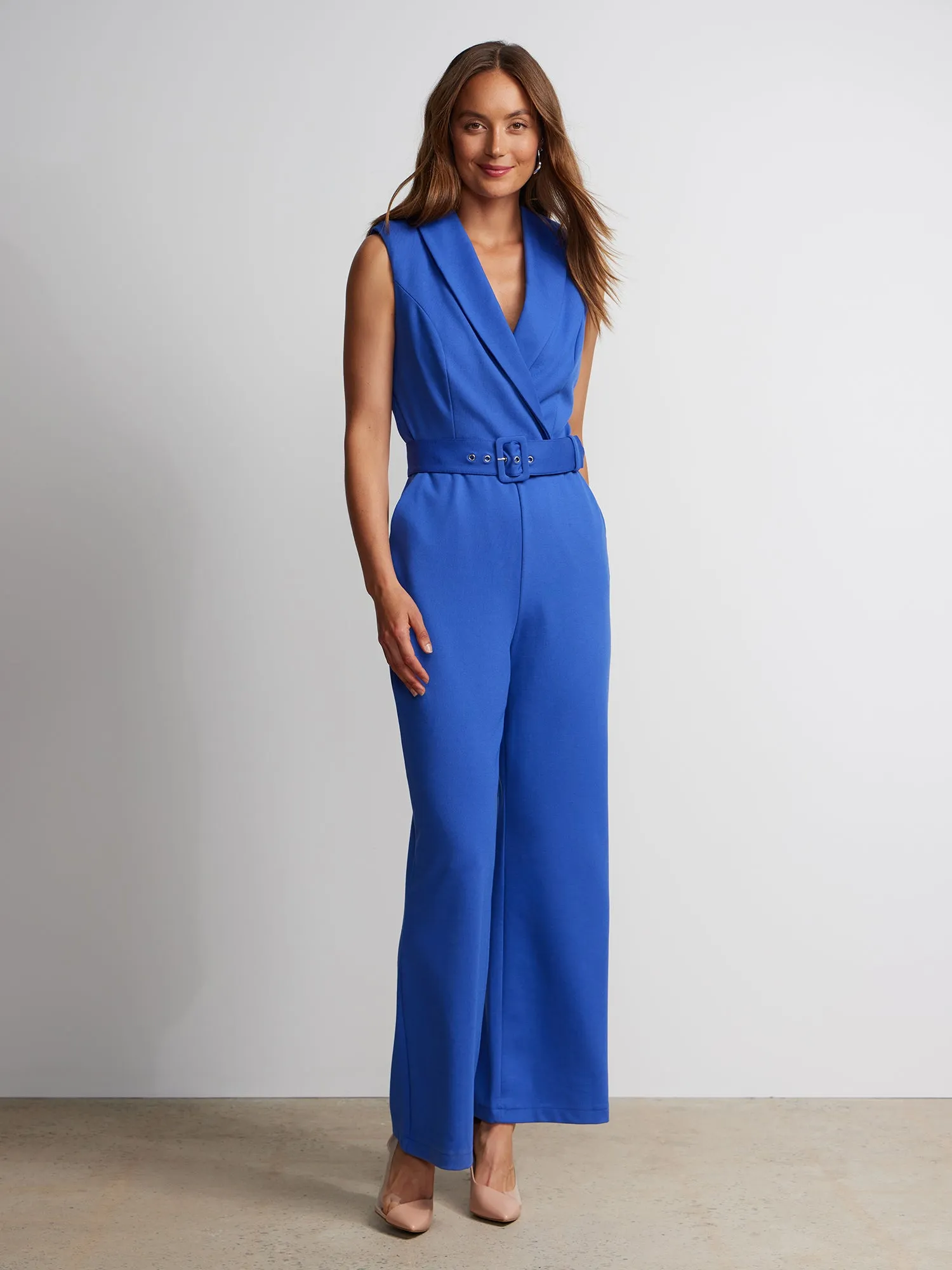 Sleeveless Collared Belted Jumpsuit