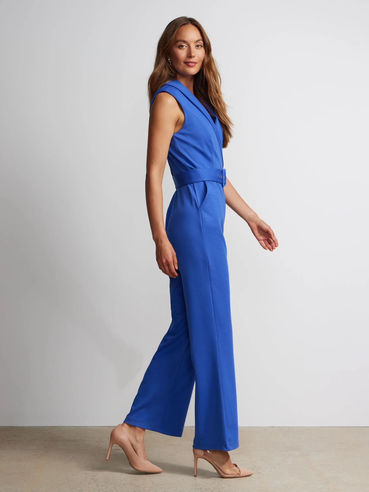 Sleeveless Collared Belted Jumpsuit