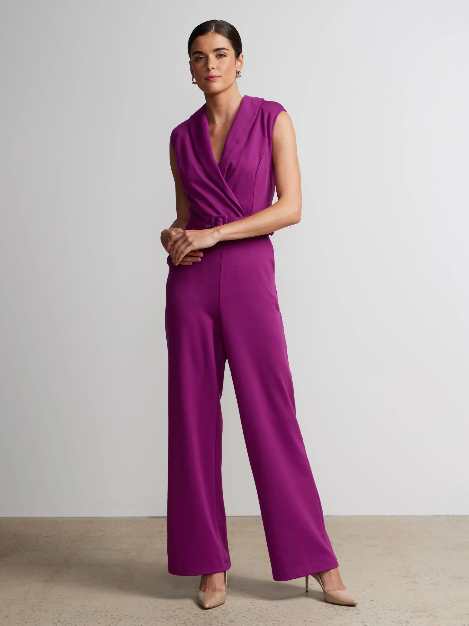 Sleeveless Collared Belted Jumpsuit