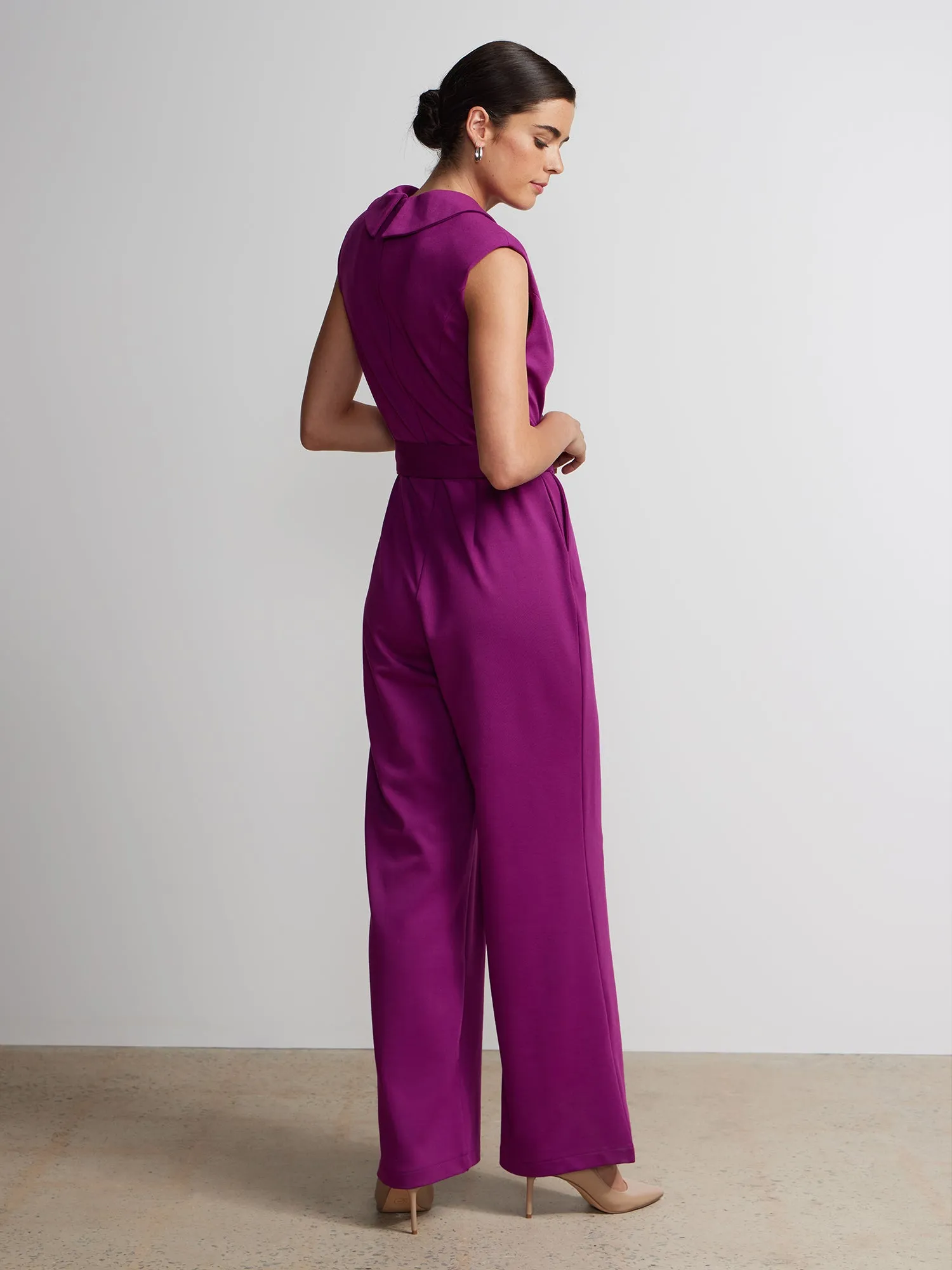 Sleeveless Collared Belted Jumpsuit