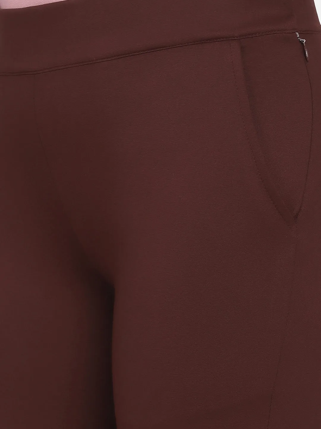 Slim-Fit Stretch Trousers For Women- Chocolate Brown