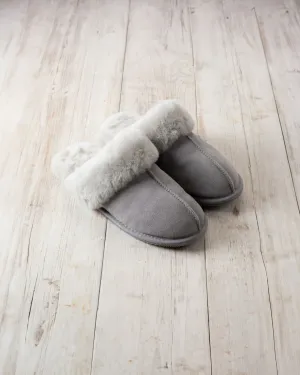 Suede Sheepskin Mule Slippers - Grey