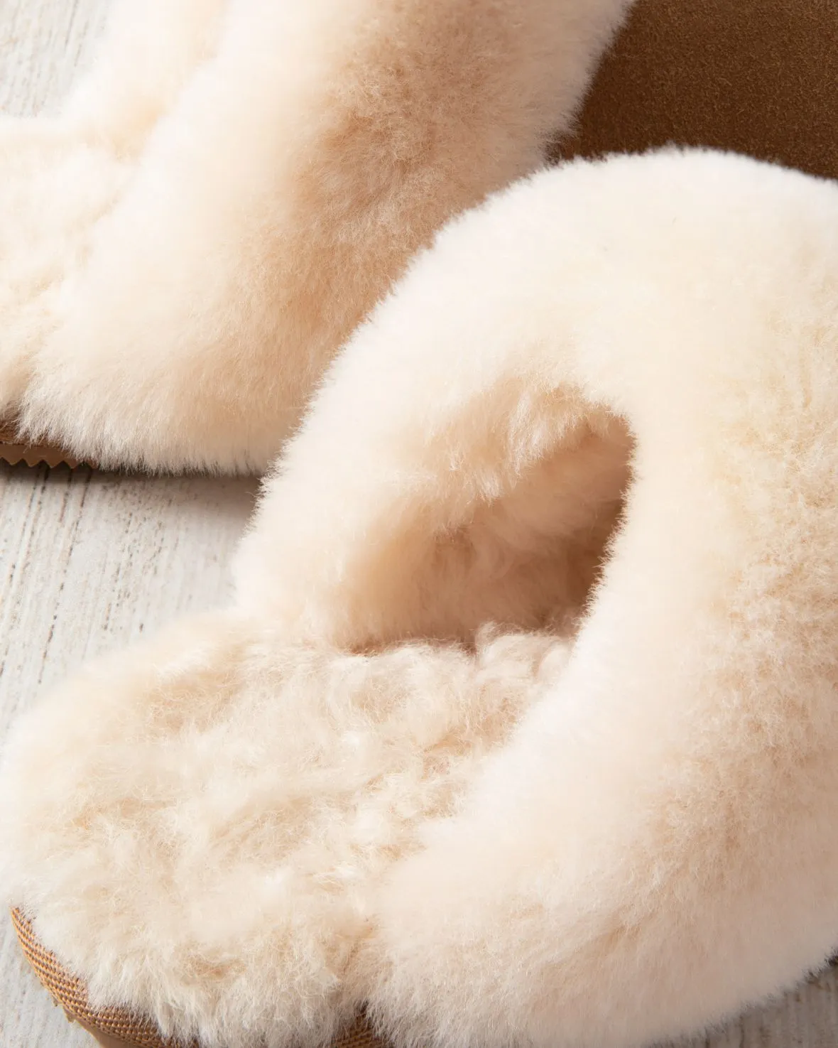 Suede Sheepskin Mule Slippers - Tan