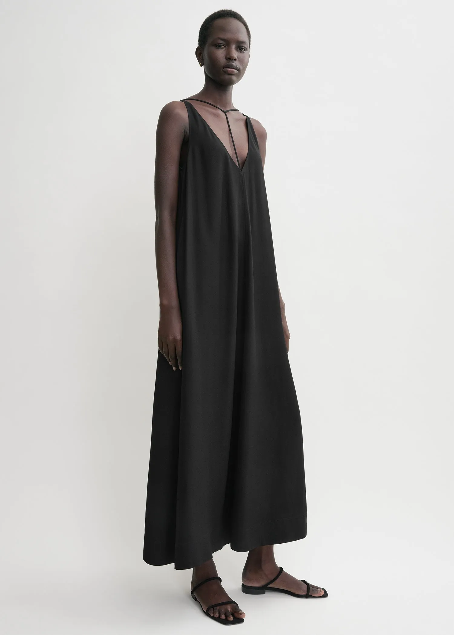 T-strap crepe-back satin dress black