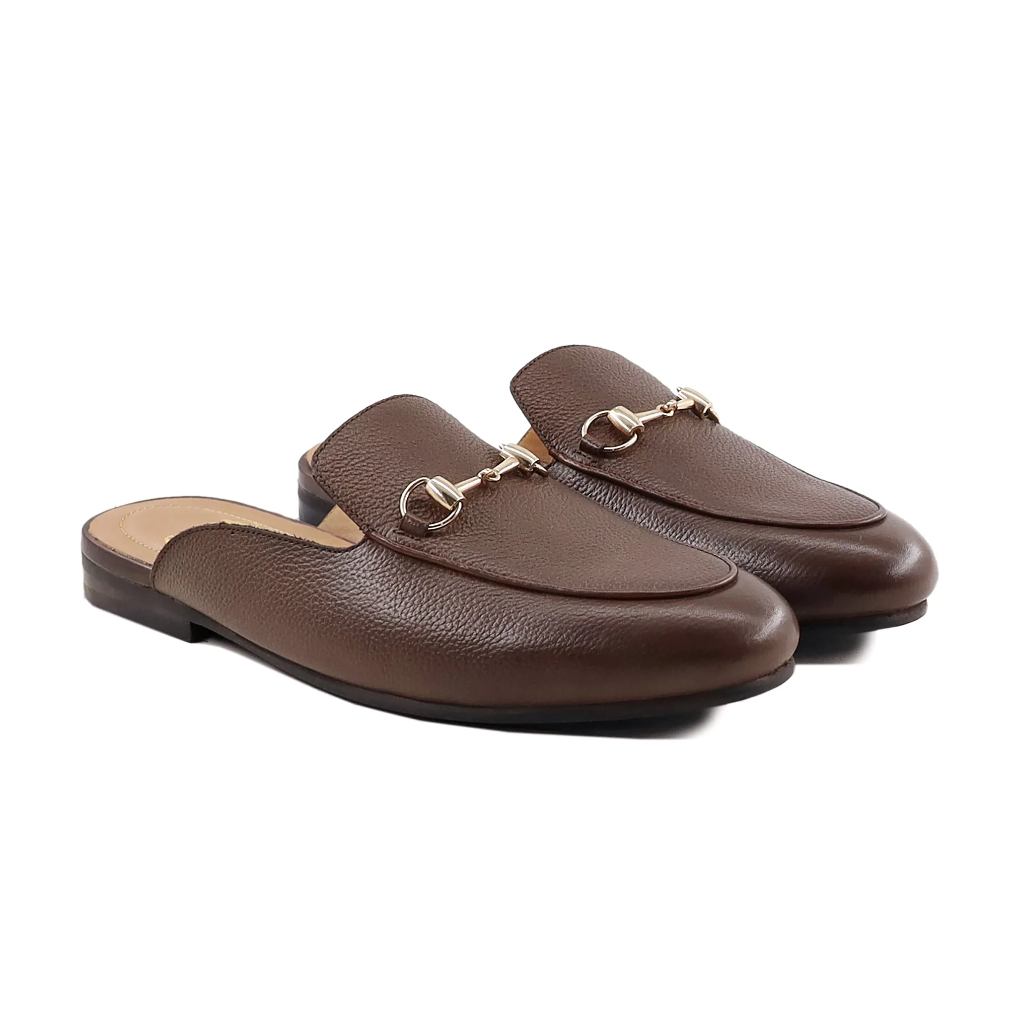 Taryn - Men's Reddish Brown Pebble Grain Leather Slipper