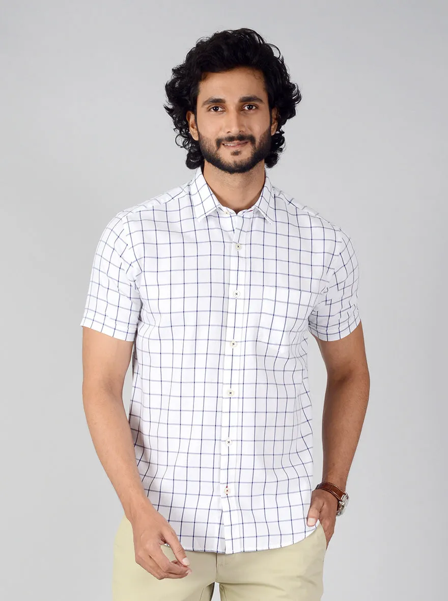 White & Blue Checked Classic Fit Casual Shirt | Greenfibre