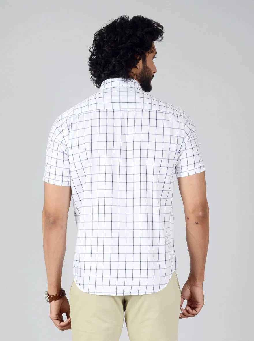 White & Blue Checked Classic Fit Casual Shirt | Greenfibre