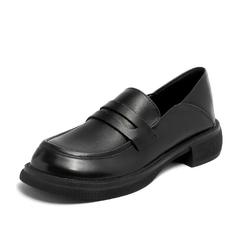 Women Retro Classic Cowhide Lug Sole Loafers